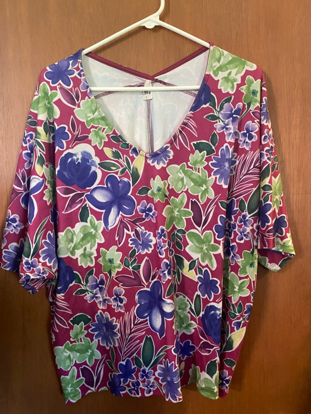 Sew In Love Floral V-Neck Tunic in Magenta with Green & Blue Accents